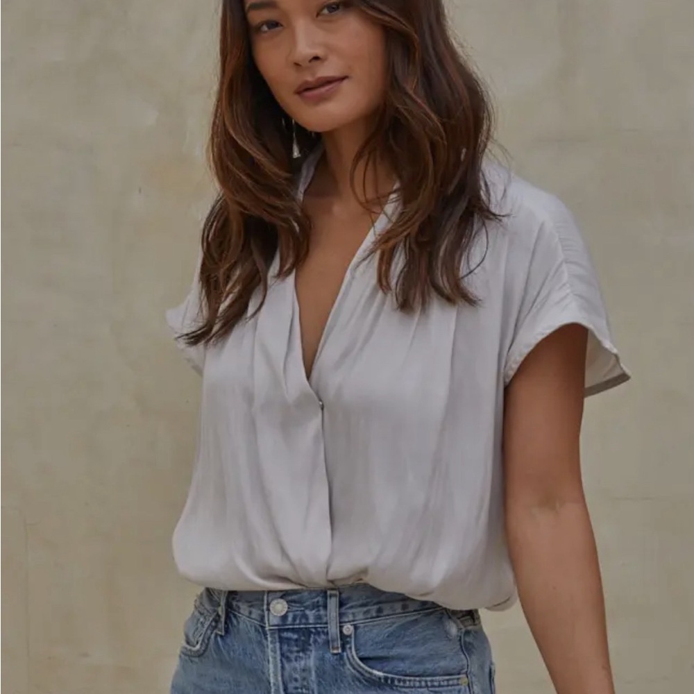 Light Gray V-Neck Draped Bodysuit